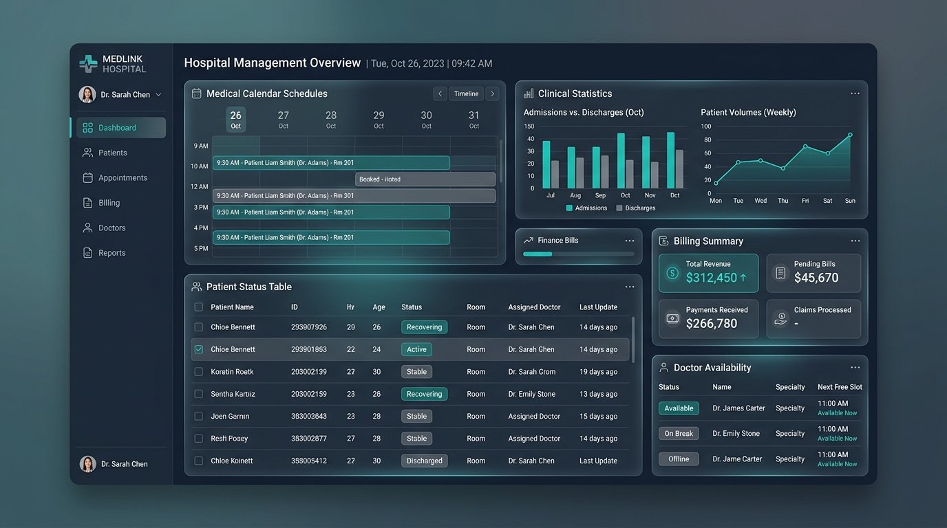 Hospital management dashboard viewport